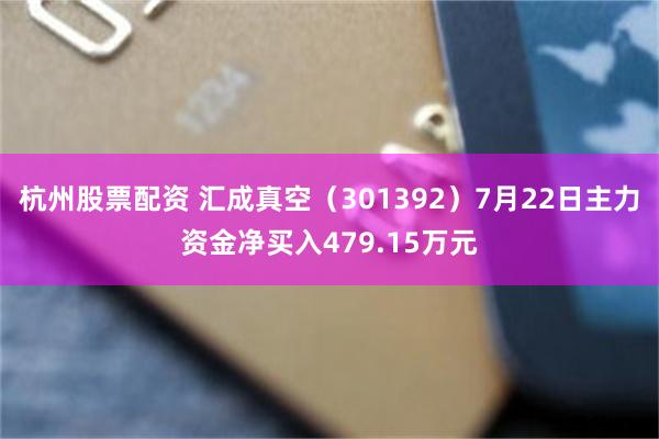 杭州股票配资 汇成真空（301392）7月22日主力资金净买入479.15万元