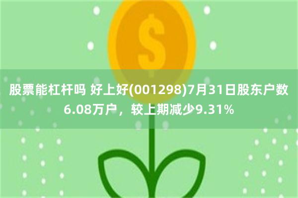 股票能杠杆吗 好上好(001298)7月31日股东户数6.08万户，较上期减少9.31%