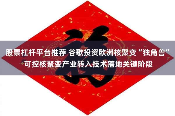 股票杠杆平台推荐 谷歌投资欧洲核聚变“独角兽” 可控核聚变产业转入技术落地关键阶段